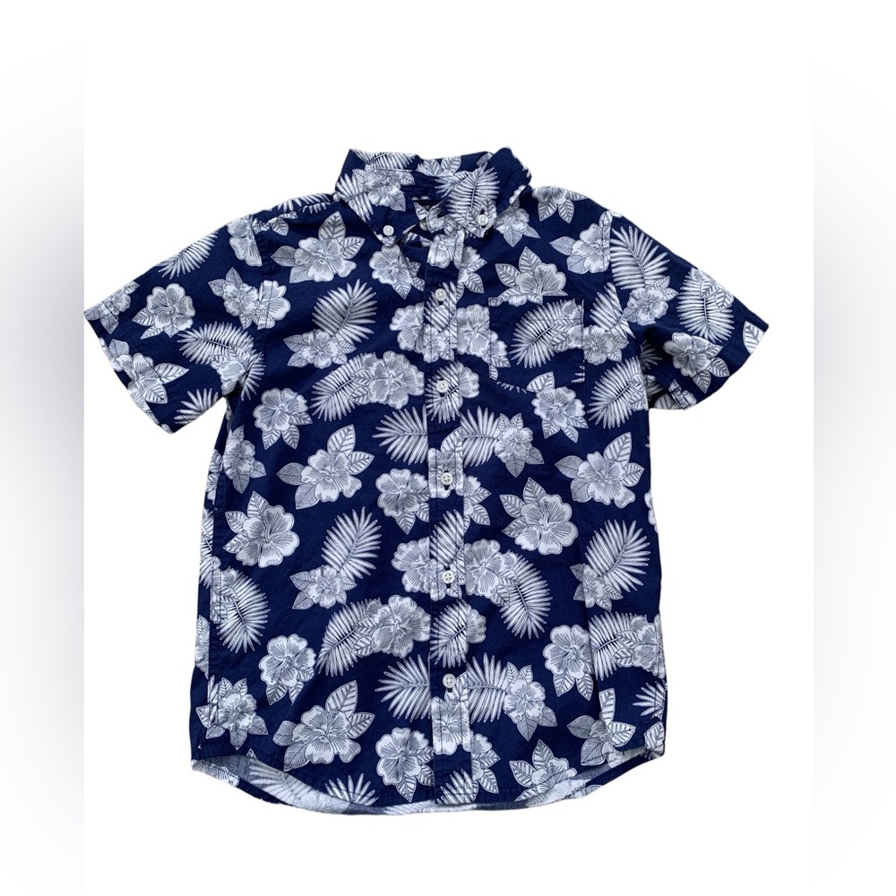 Janie and Jack Size 7 Hawaiian Tropical Floral Short Sleeve Button Up Shirt